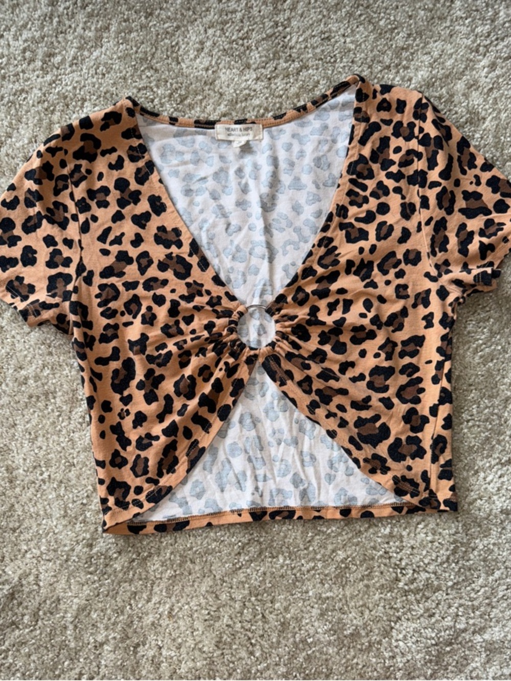 Heart Hips Cheetah Print Ring-Front Crop Top in Tan and Black